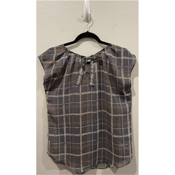 LC LAUREN CONRAD Sleeveless Grey Squares Blouse - Picture 5 of 6